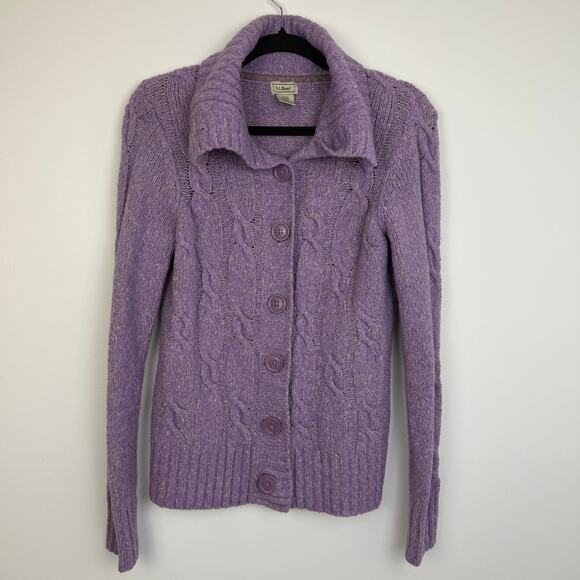 L.L. Bean Womens Long Sleeve Button-Up Acrylic Wool Blend Purple Sweater Small - Picture 1 of 10